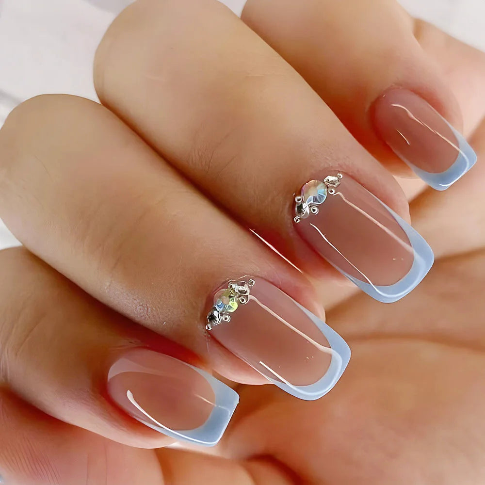 24 Uds uñas postizas de degradado blanco, cortas, cuadradas, bailarina, sencillas, de presión, usables, de color nude, puntas de manicura de cubierta completa