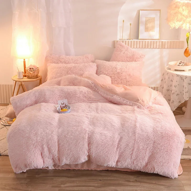 Juego de funda nórdica de felpa de lujo de 3/4 piezas – Ropa de cama cómoda y suave, perfecta para el confort del dormitorio, ideal para habitaciones de invitados y estética de dormitorios universitarios.