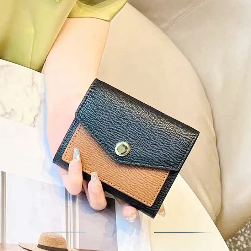 Cartera corta de lujo de diseñador para mujer, de cuero genuino, monedero de marca de moda con iniciales personalizadas, tarjetero de piel de vaca para señora