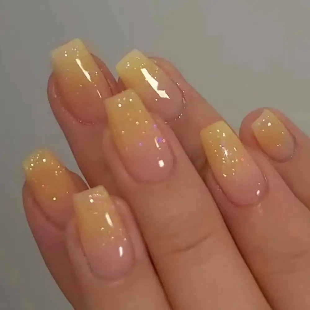 24 stk. Gradient Falske Negler Fransk Ballerina Negler Vanntett Falske Medium Kiste Falske Negler Fingernegler Press-on Negler Tips
