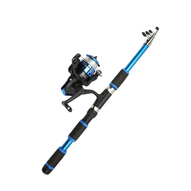 Fiskestangsett komplett sett med teleskopisk fiskestang og snelle, agnkroker, reisestangsett