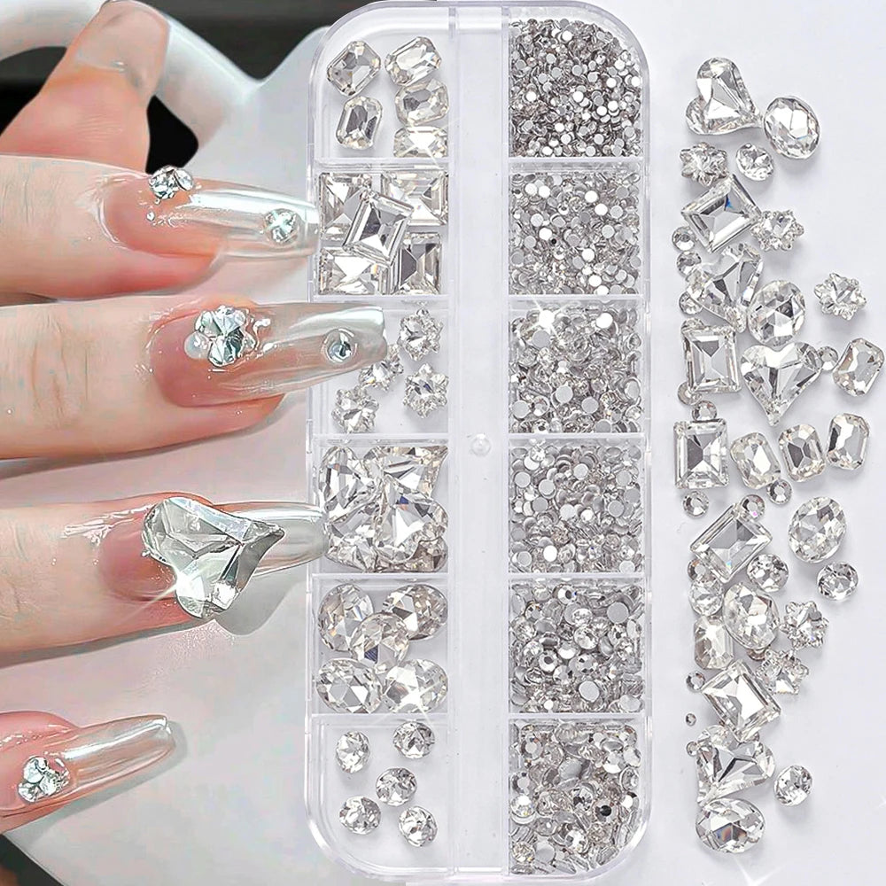 180 Uds. diamantes de imitación de cristal AB de espalda plana, gemas de diamantes de formas múltiples, piedras de cristal azul púrpura para decoración de uñas DIY