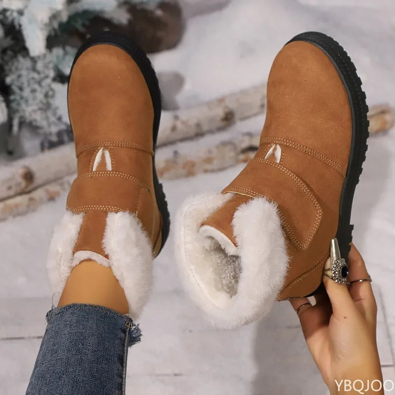 Botas de nieve elegantes y minimalistas para mujer, nuevas botas versátiles de invierno a la moda de gamuza con suela gruesa, cálidas y cómodas para mujer