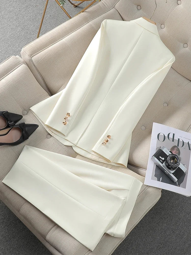 Ensemble deux pièces pour femme, tenue de travail, blazer, veste et pantalon, style décontracté, 2025