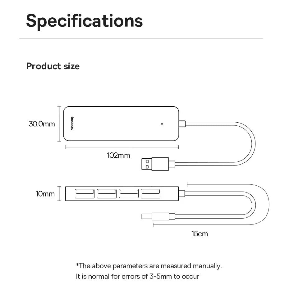 Baseus Hub USB de 4 puertos, Hub de ABS USB 3.0 para portátil, Adaptador Divisor Múltiple para Xiaomi Lenovo Macbook Accesorios de PC Ordenador