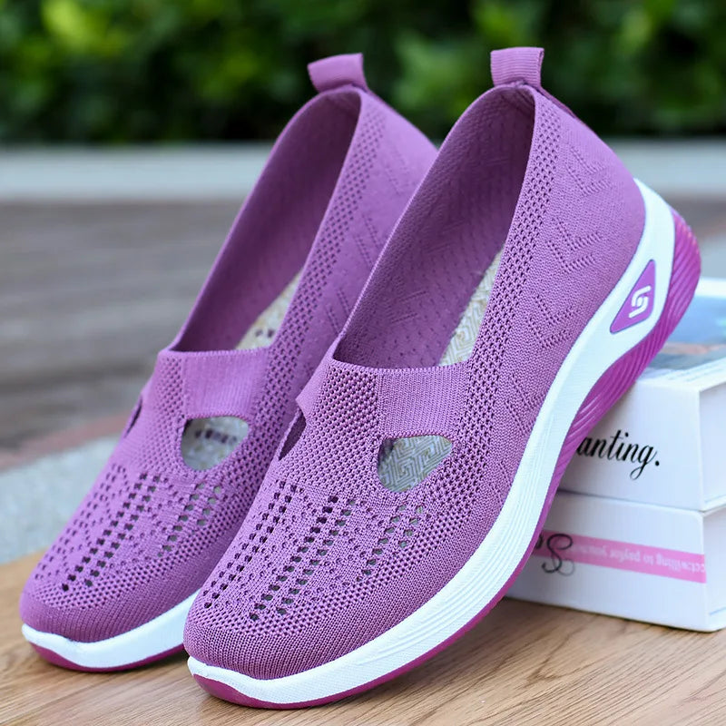 Zapatillas de verano para mujer de malla transpirable, ligeras, sin cordones, plataforma plana, informales, antideslizantes para caminar, tejidas