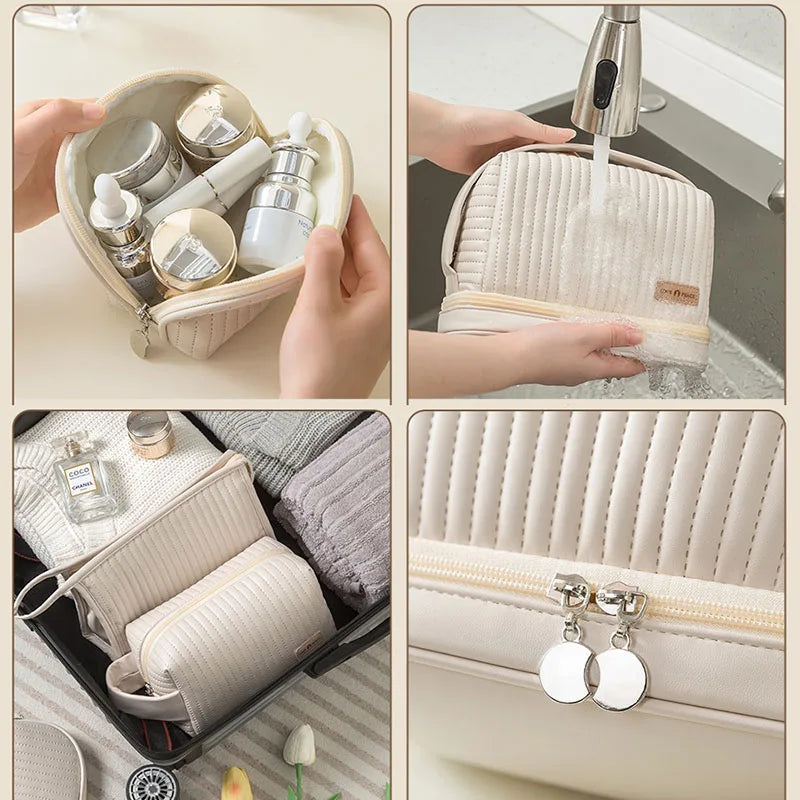 Bolsa de maquillaje de gran capacidad, estuches de cosméticos para mujer, organizador de maquillaje, neceser de belleza portátil, artículos de viaje esenciales, neceser de aseo.