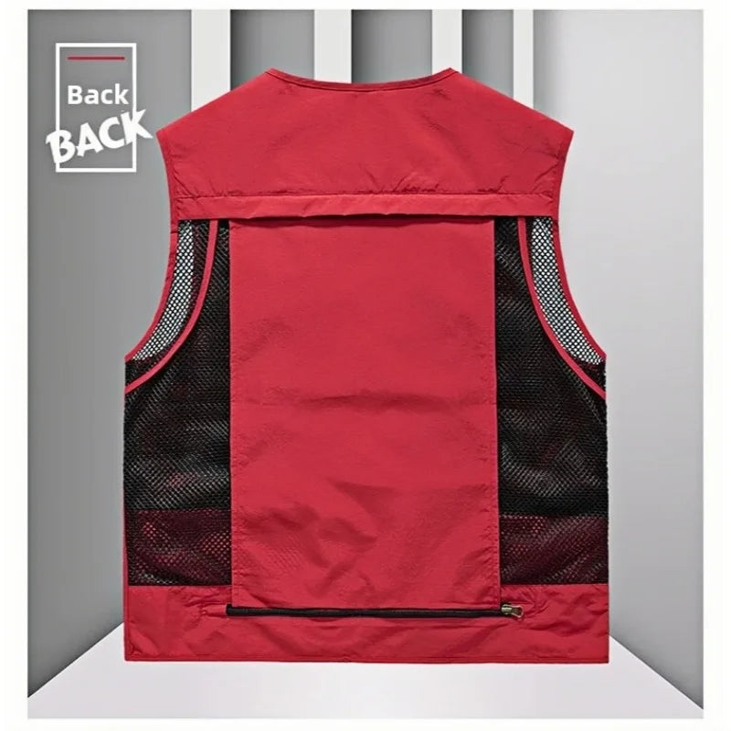 Men's Vest Summer Casual Photography Fishing Multi-Pocket Vest Outdoor Leisure Mountain Climbing Sleeveless V-Neck Custom Logo