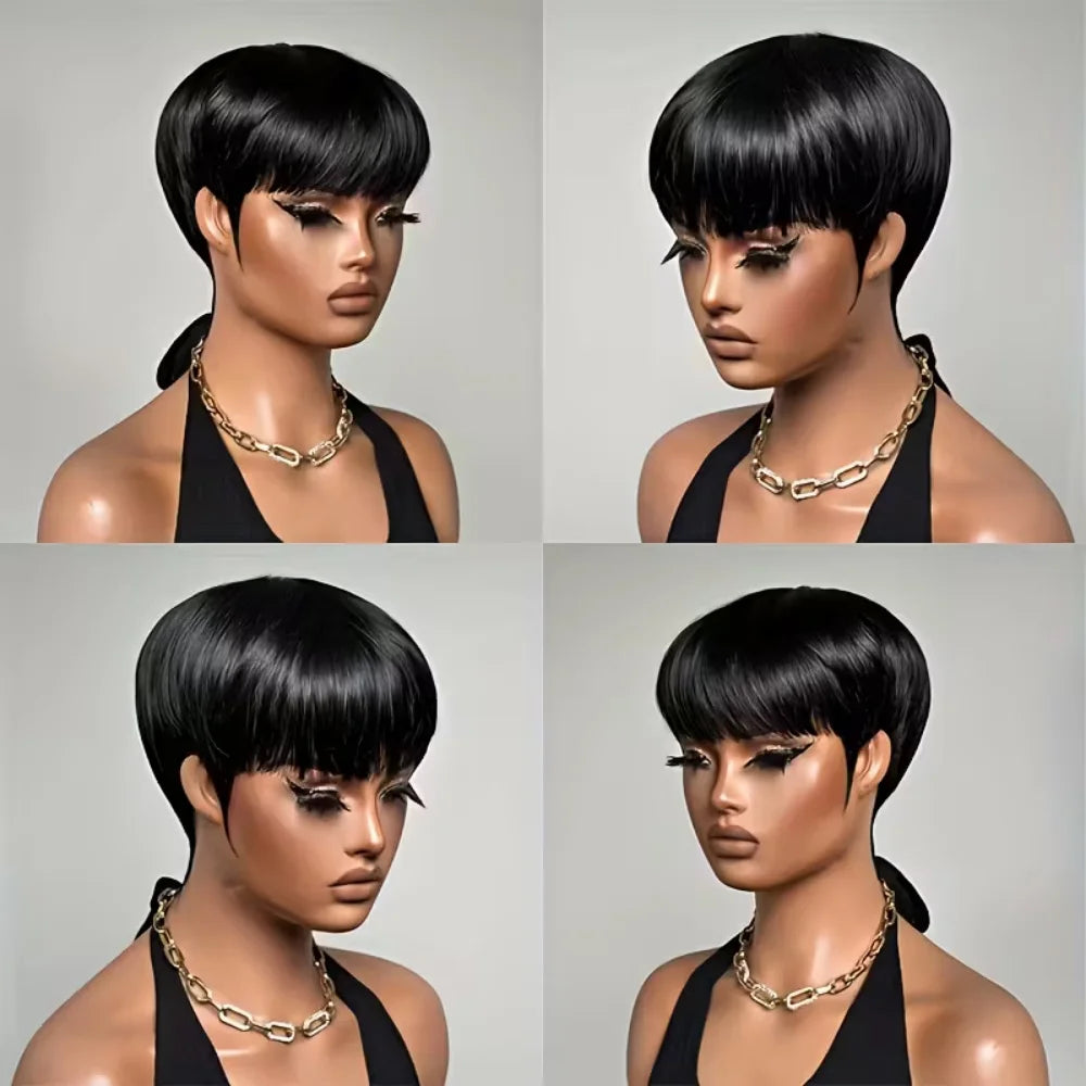 Peluca Pixie Cut Peluca corta de cabello humano Peluca hecha a máquina con cabello liso para mujer