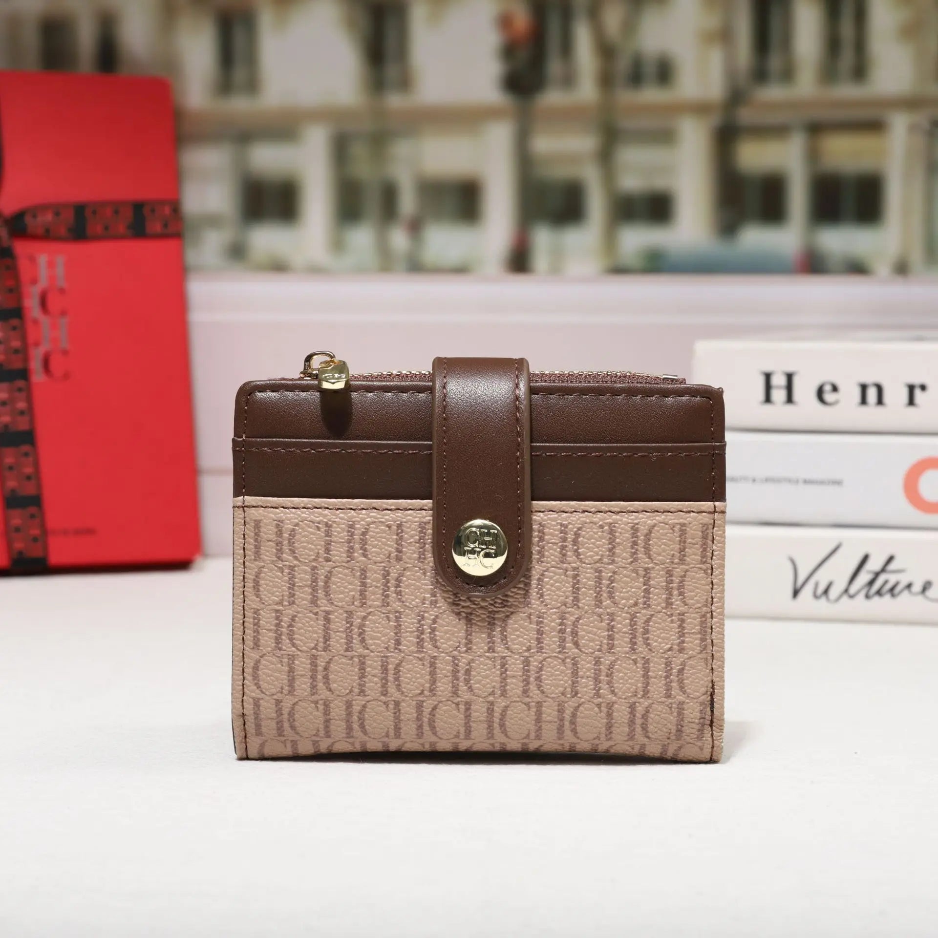 Cartera CH Luxury Classic plegable pequeña y ligera para mujer, cartera retro con estampado, mini tarjetero, monedero multifunción para tarjetas de identificación