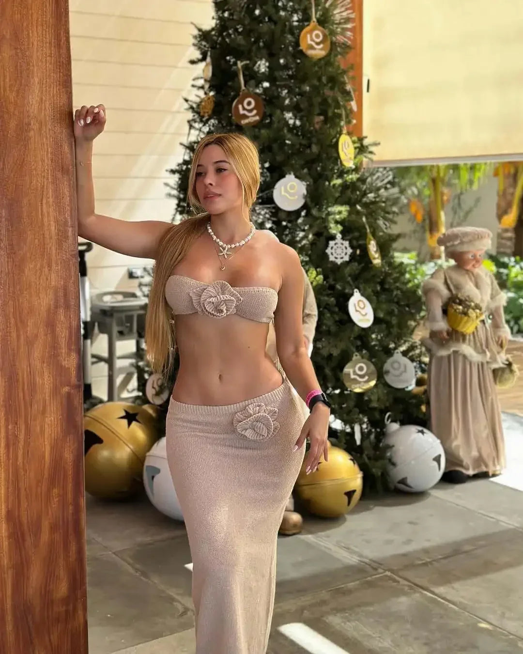 Conjunto de punto de 2 piezas para mujer, falda larga con retales florales, tops de tubo y falda de playa ajustada de cintura alta, conjuntos de punto para mujer