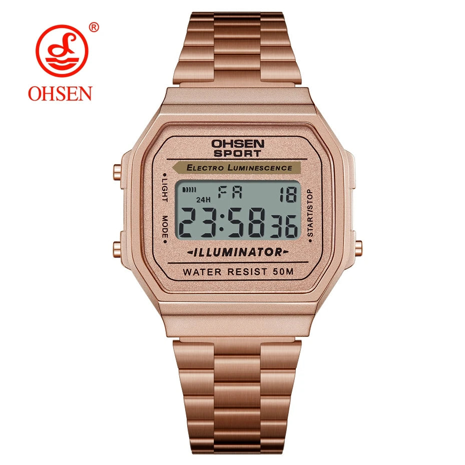 Relojes digitales para mujer de lujo dorados para mujer, deportivos, reloj de acero inoxidable, reloj electrónico, despertadores, regalos