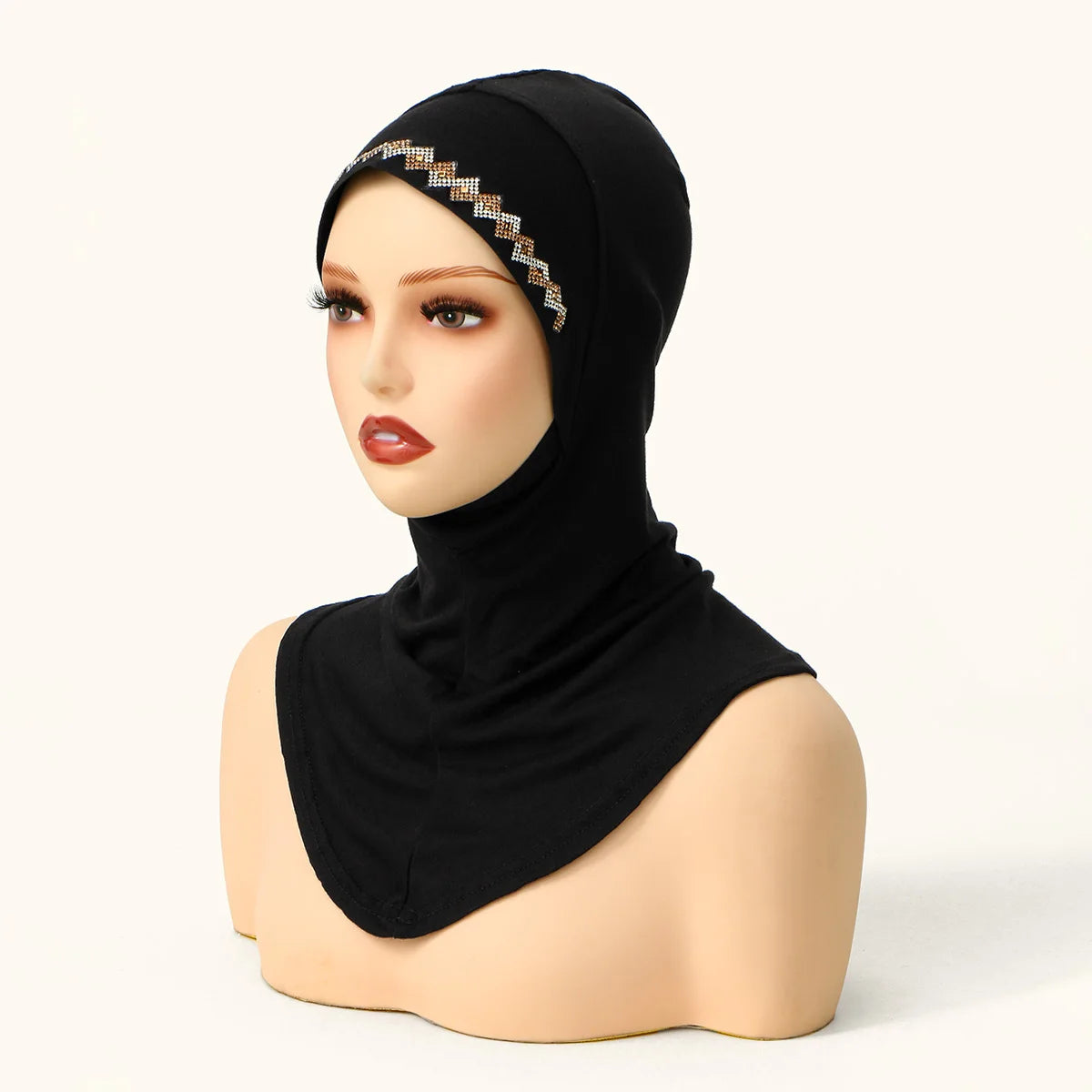 Nuevo hiyab instantáneo con pedrería brillante para mujer musulmana, cobertura total, gorro de algodón sólido, listo para usar, gorro interior