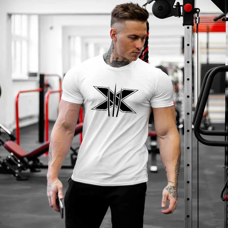 Ropa de gimnasio para hombre, camiseta de manga corta de algodón deportivo, para correr, entrenamiento, ajustada, estampada, sudadera, camisetas casuales