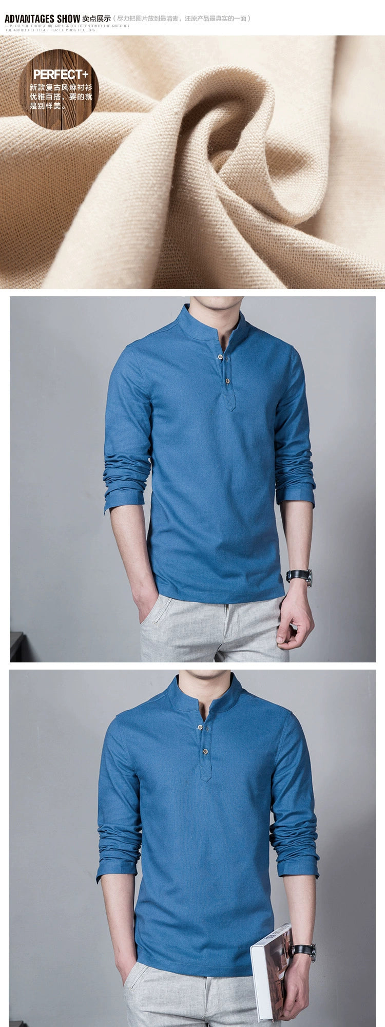 Ropa de hombre Tops y camisetas de primavera para hombre Camisetas de moda masculina Cuello alto Manga larga Camiseta base ajustada Camiseta de lino para hombre