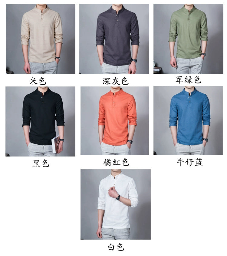 Ropa de hombre Tops y camisetas de primavera para hombre Camisetas de moda masculina Cuello alto Manga larga Camiseta base ajustada Camiseta de lino para hombre