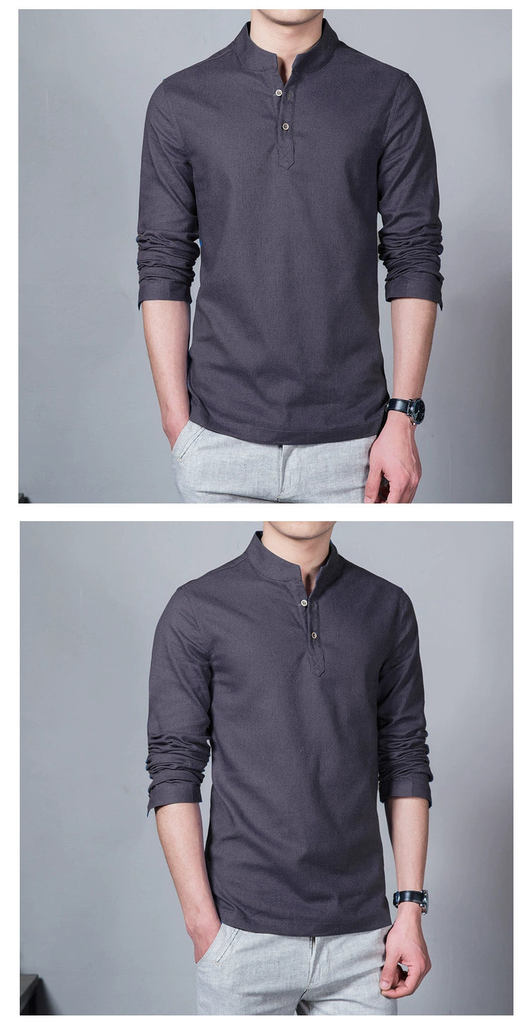 Ropa de hombre Tops y camisetas de primavera para hombre Camisetas de moda masculina Cuello alto Manga larga Camiseta base ajustada Camiseta de lino para hombre