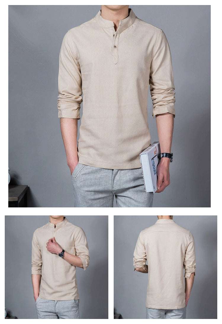 Ropa de hombre Tops y camisetas de primavera para hombre Camisetas de moda masculina Cuello alto Manga larga Camiseta base ajustada Camiseta de lino para hombre