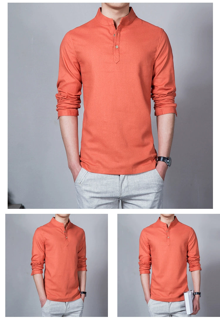 Ropa de hombre Tops y camisetas de primavera para hombre Camisetas de moda masculina Cuello alto Manga larga Camiseta base ajustada Camiseta de lino para hombre