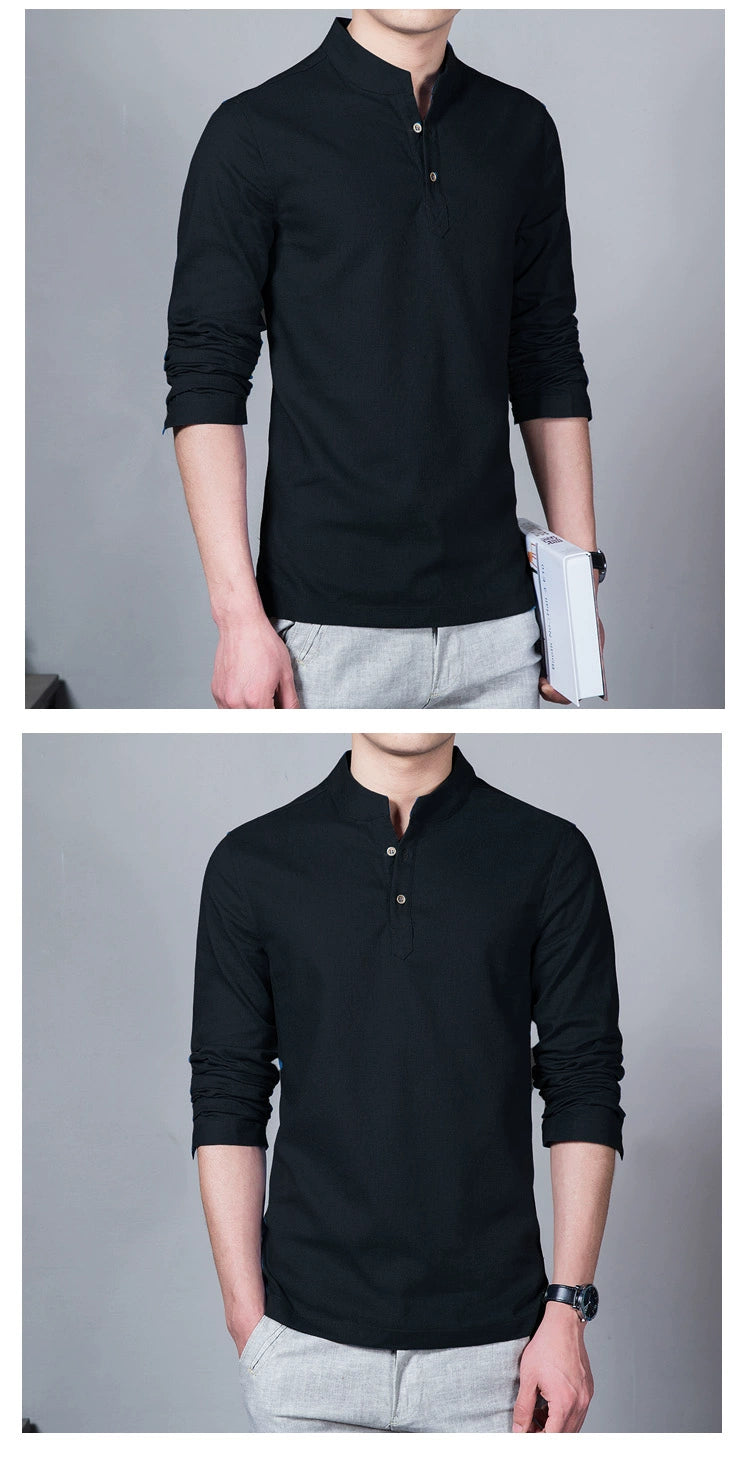 Ropa de hombre Tops y camisetas de primavera para hombre Camisetas de moda masculina Cuello alto Manga larga Camiseta base ajustada Camiseta de lino para hombre