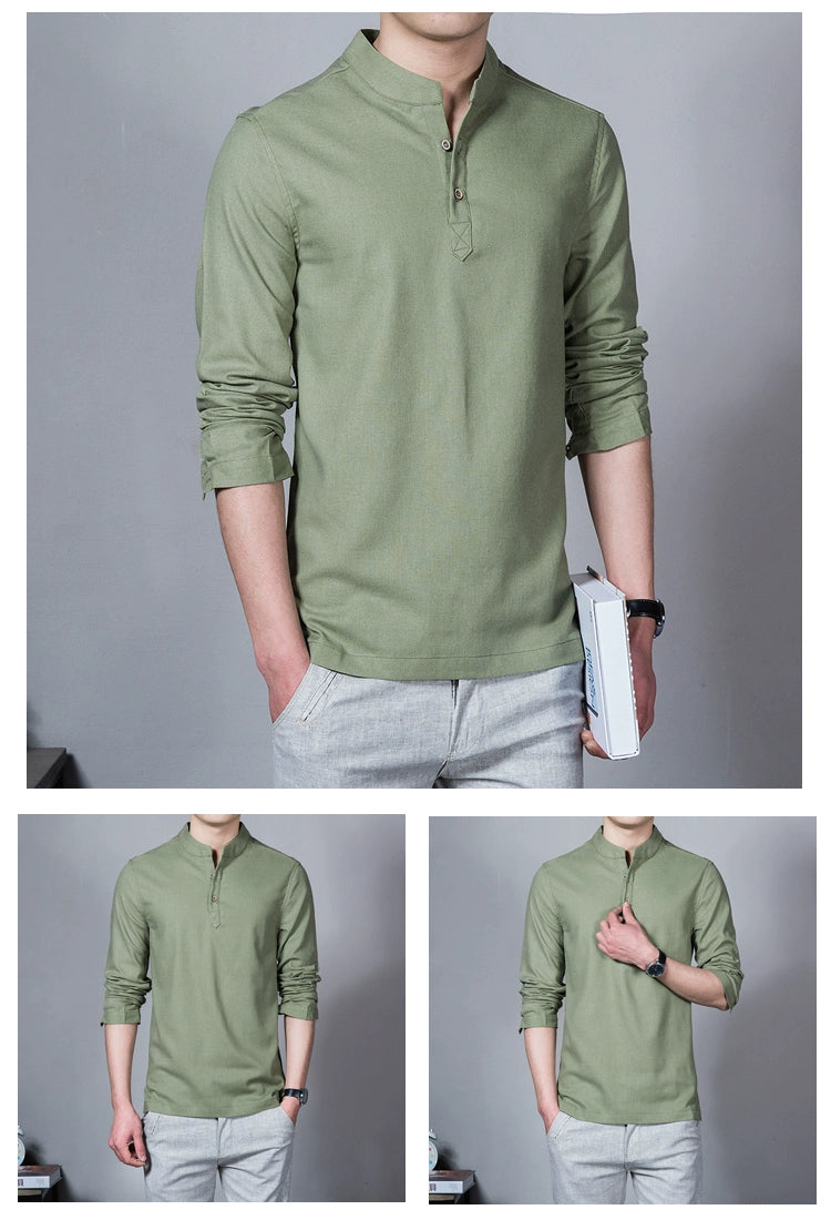 Ropa de hombre Tops y camisetas de primavera para hombre Camisetas de moda masculina Cuello alto Manga larga Camiseta base ajustada Camiseta de lino para hombre