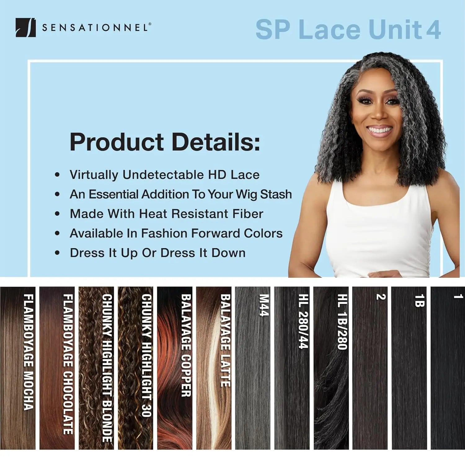 Sensationnel Dashly HD Lace Front Wig Salt N Pepper SP Unit 4 - Lightweight Design, Soft Texture, Effortless Styling, Synthetic