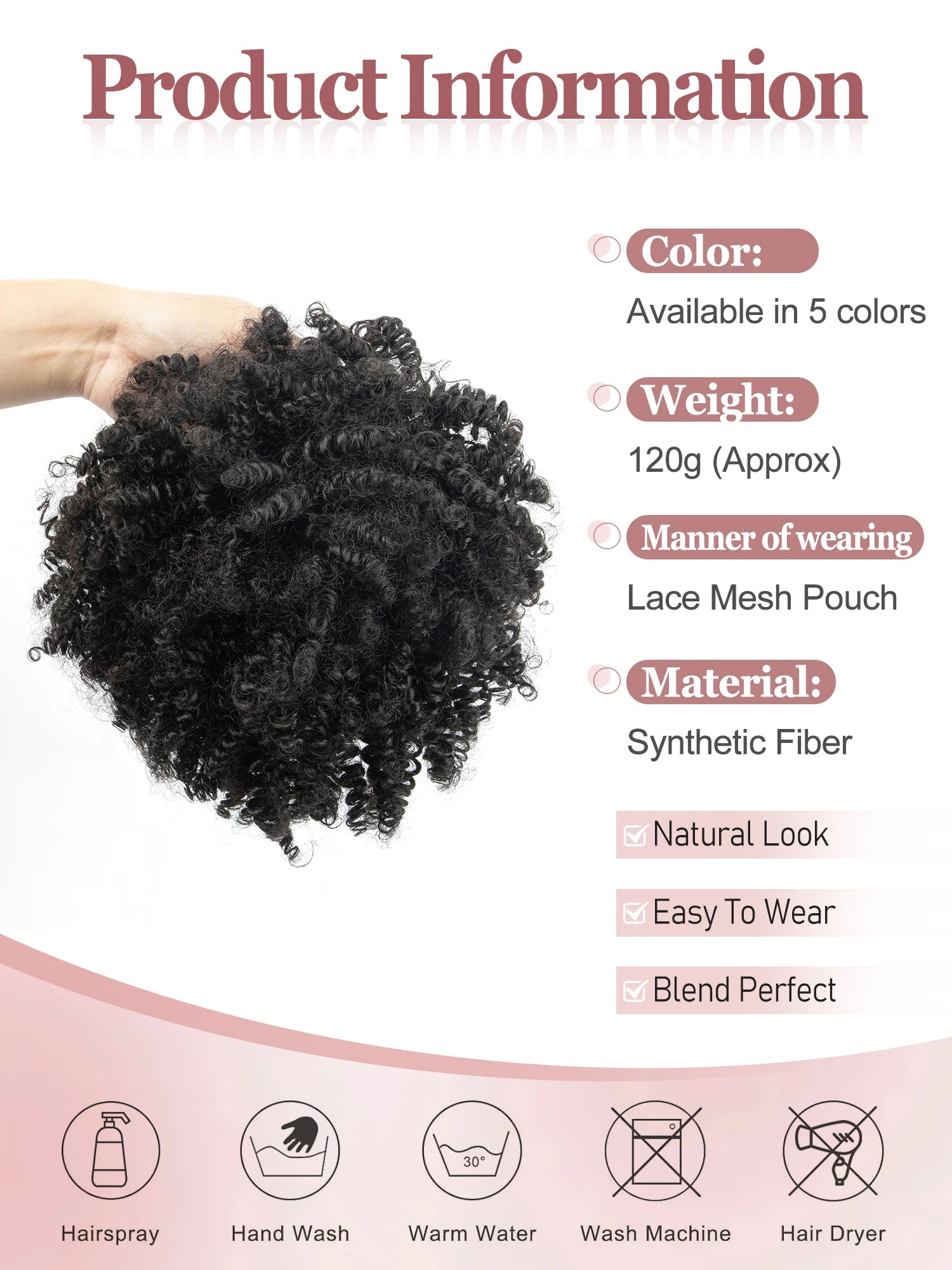 Queue de cheval bouclée synthétique pour femme à clipser, style Afro Puff, chignon désordonné, pour occasions multiples