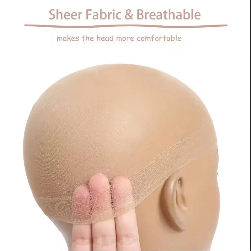 2 pieces of women's HD wig caps, suitable for lace front wigs, elastic medium nylon long tube caps, light brown wig caps