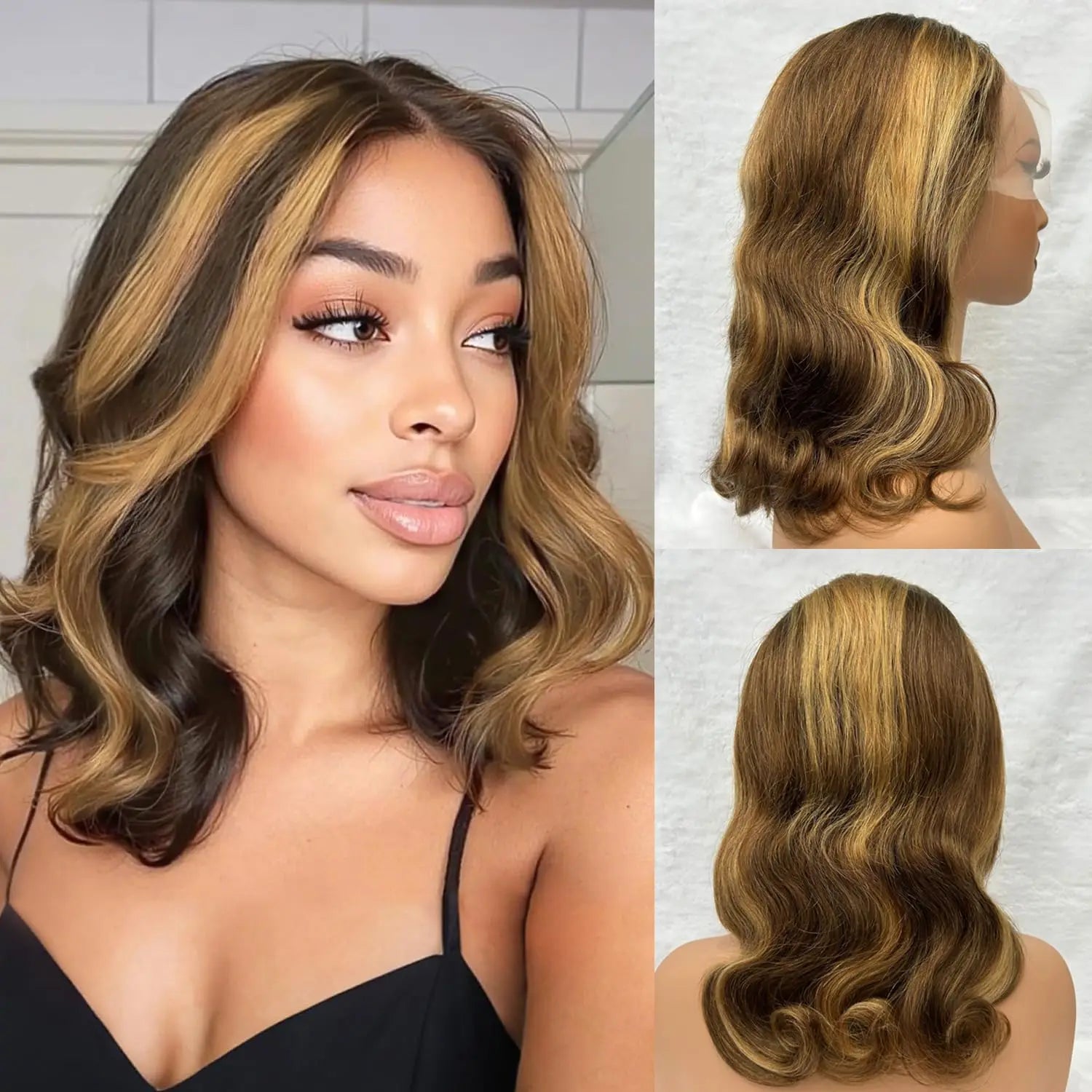 Peluca Bob de cabello humano, frontal de encaje 13x4, peluca frontal de encaje HD con ondas corporales, cabello humano pre-arrancado 99J, 4/27 y pelucas naturales para mujeres