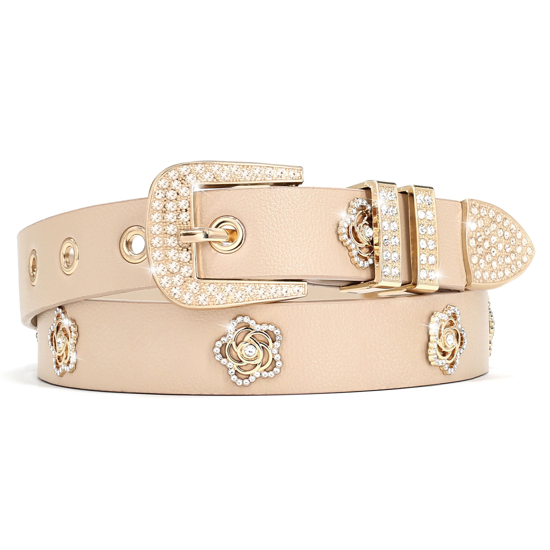 Studded Belt For Women, Girl's Rhinestone Skinny Floral Rivet Punk Y2K Faux Leather Belts For Jeans Pants Dresses