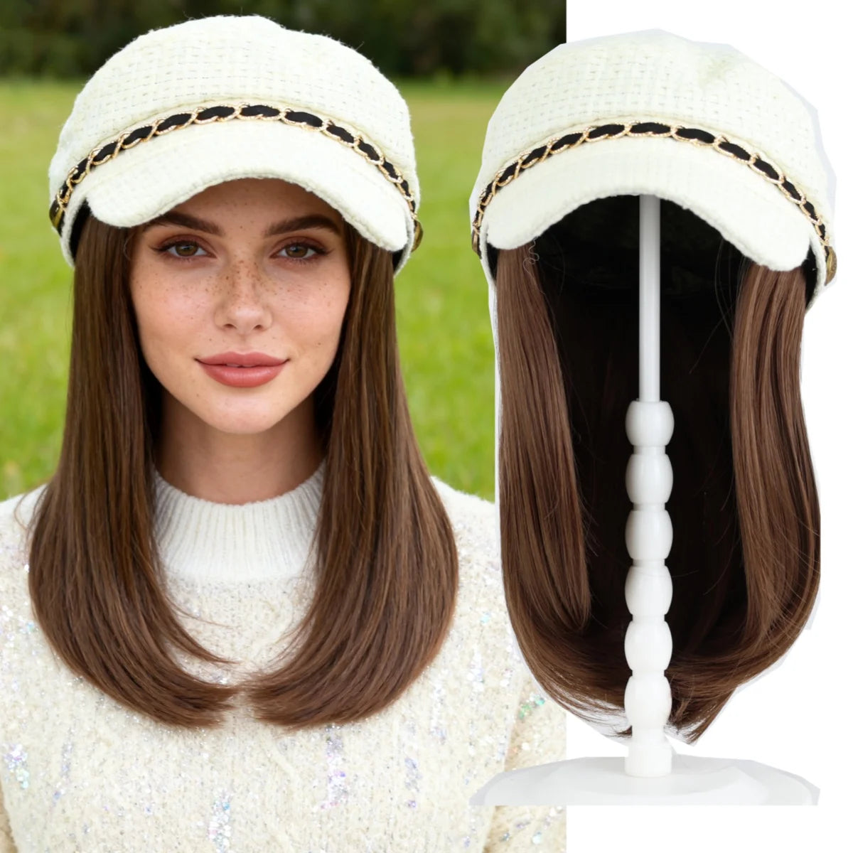 Plaid Newsboy Hat Wig