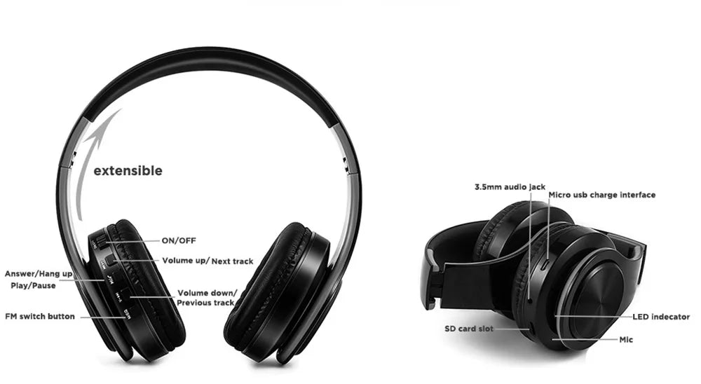 Men Gift Gold Wireless Headphones Bluetooth Earphone Stereo Headset Game with Build-in MIC with Universal for Android and iOS