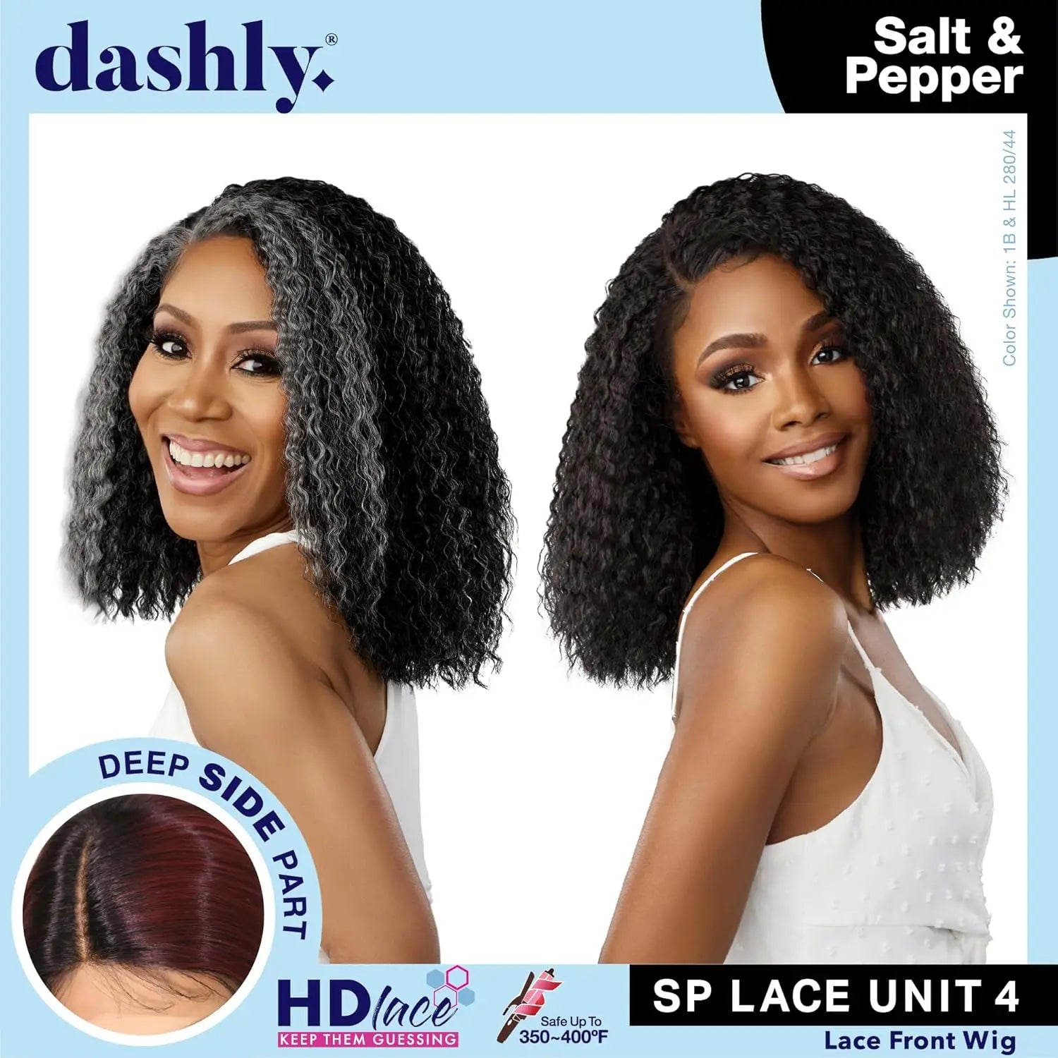 Sensationnel Dashly HD Lace Front Wig Salt N Pepper SP Unit 4 - Lightweight Design, Soft Texture, Effortless Styling, Synthetic