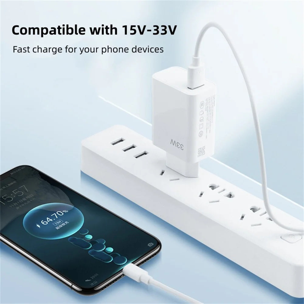 USB Charger 33W Fast Charging EU/US Plug Wall Charger 6A Type C Cable For Xiaomi 14 13 Redmi K30 K40 Quick Charge Phone Adapter