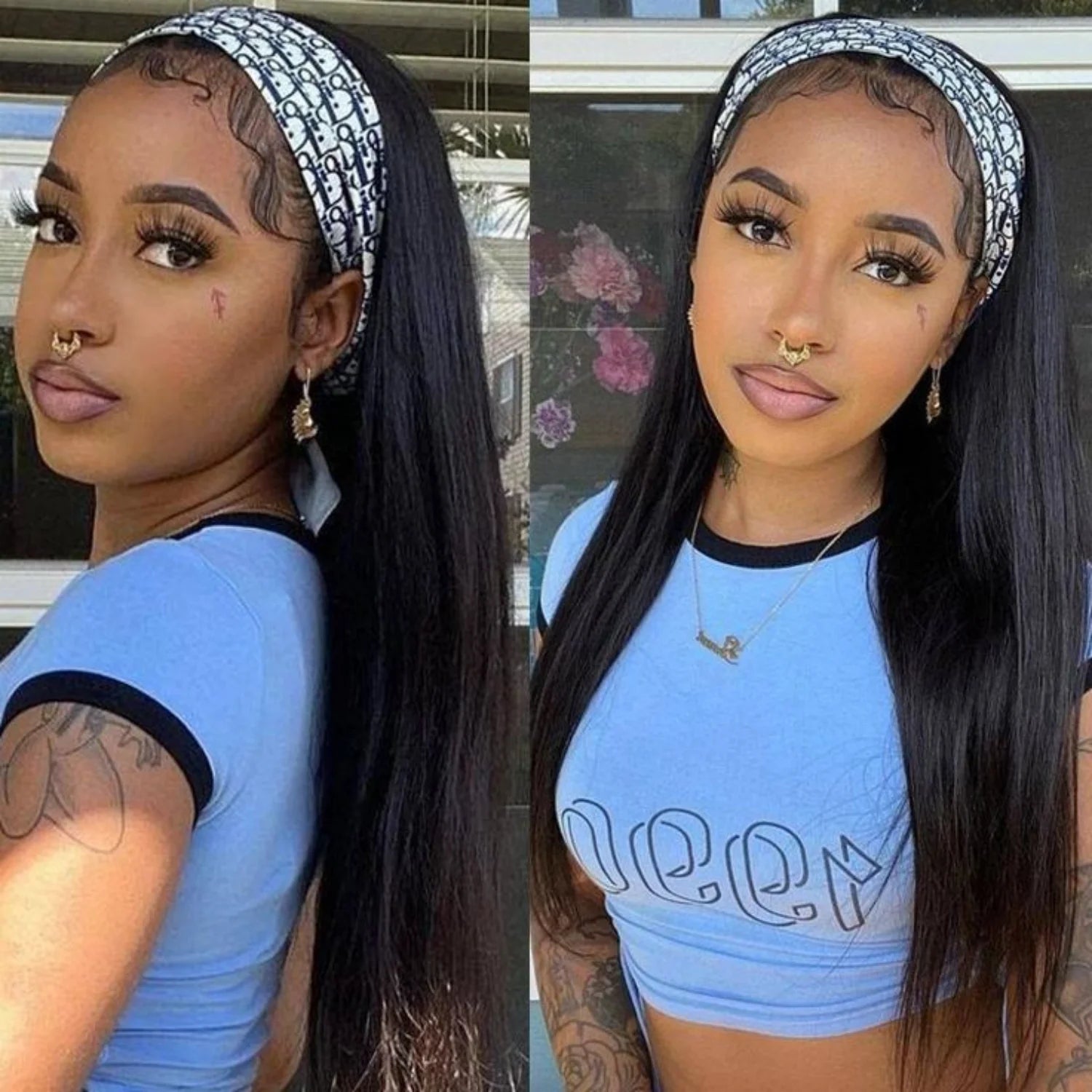 Straight Human Hair Headband Wig