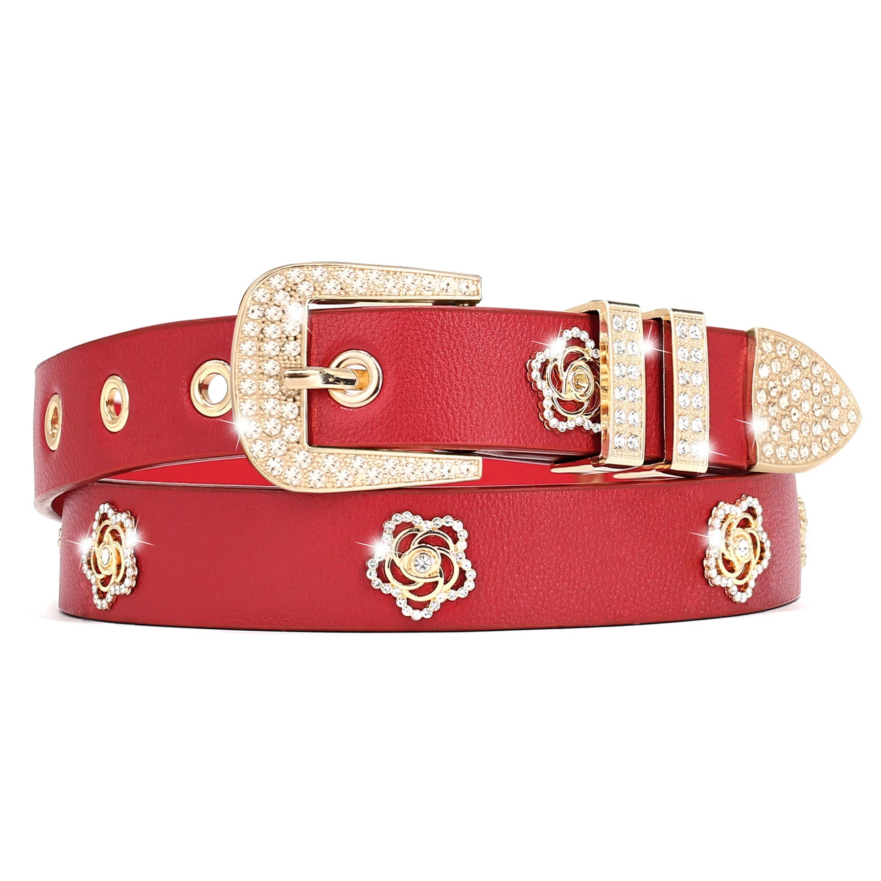 Studded Belt For Women, Girl's Rhinestone Skinny Floral Rivet Punk Y2K Faux Leather Belts For Jeans Pants Dresses