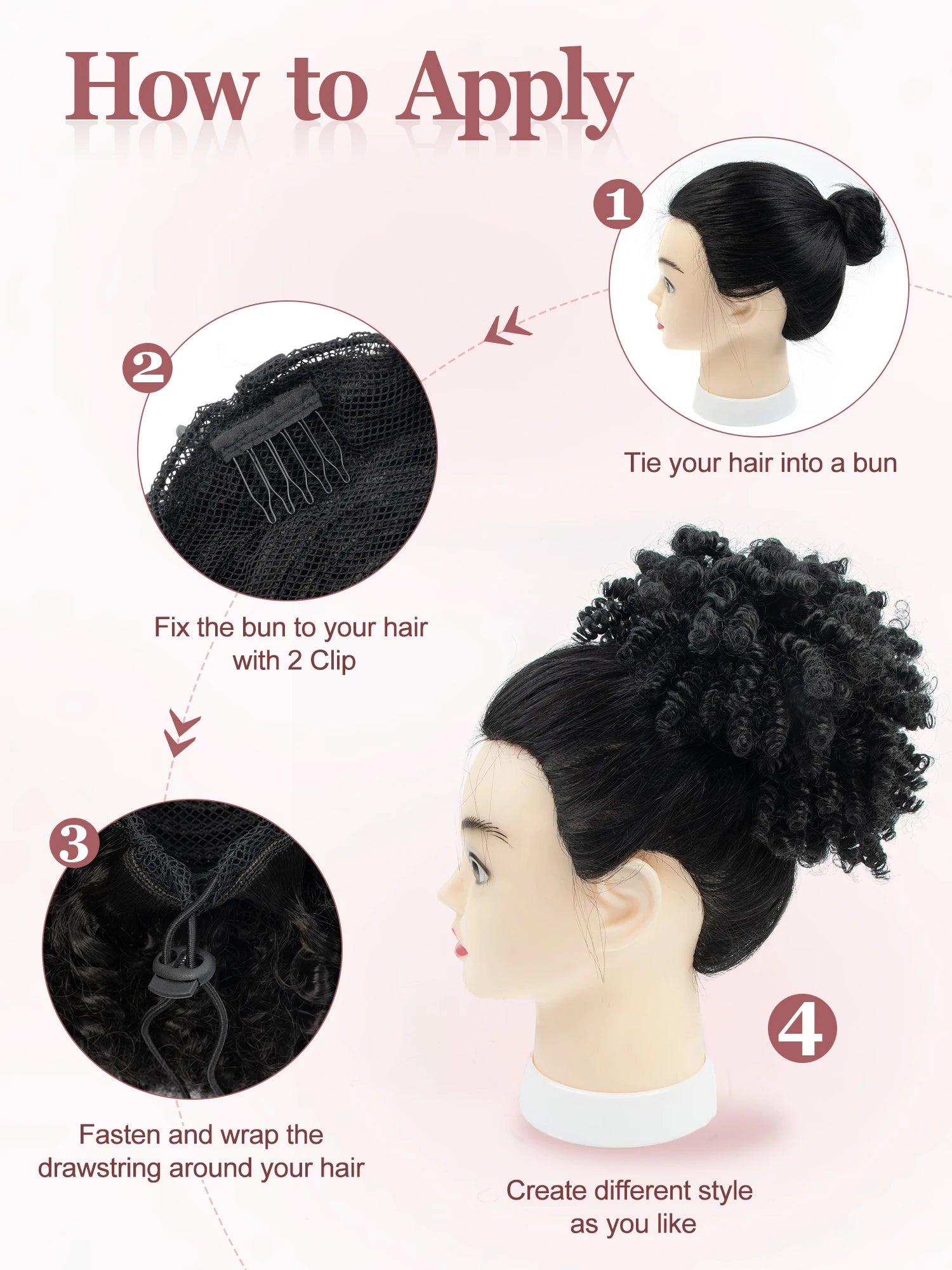 Queue de cheval bouclée synthétique pour femme à clipser, style Afro Puff, chignon désordonné, pour occasions multiples
