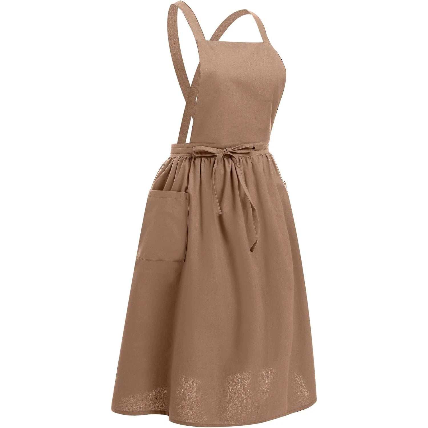 Waterproof Women Girls Vintage Apron Adjustable Gardening Works Cross Back Cotton/Linen Blend Aprons Pinafore Dress