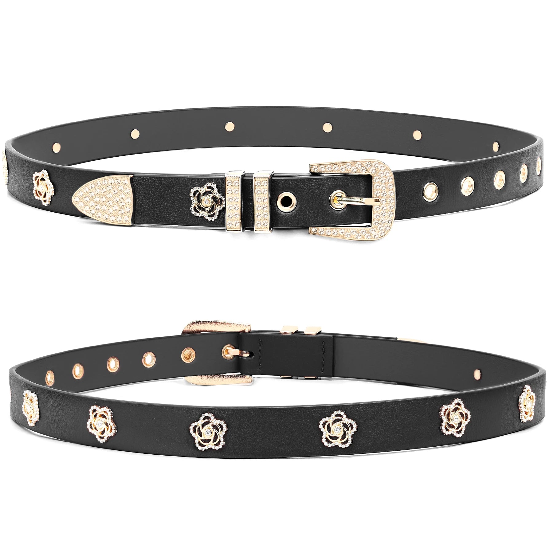 Studded Belt For Women, Girl's Rhinestone Skinny Floral Rivet Punk Y2K Faux Leather Belts For Jeans Pants Dresses