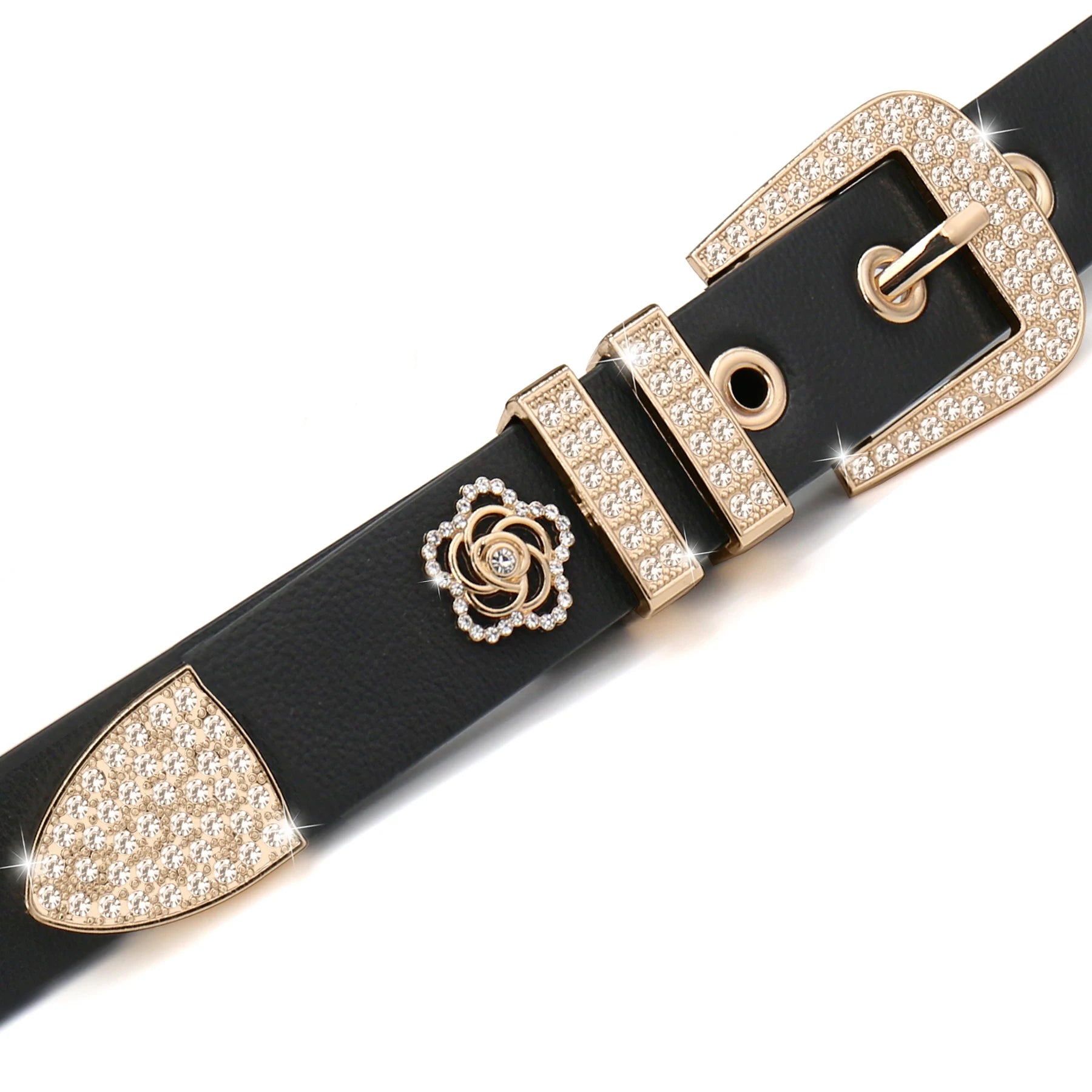 Studded Belt For Women, Girl's Rhinestone Skinny Floral Rivet Punk Y2K Faux Leather Belts For Jeans Pants Dresses