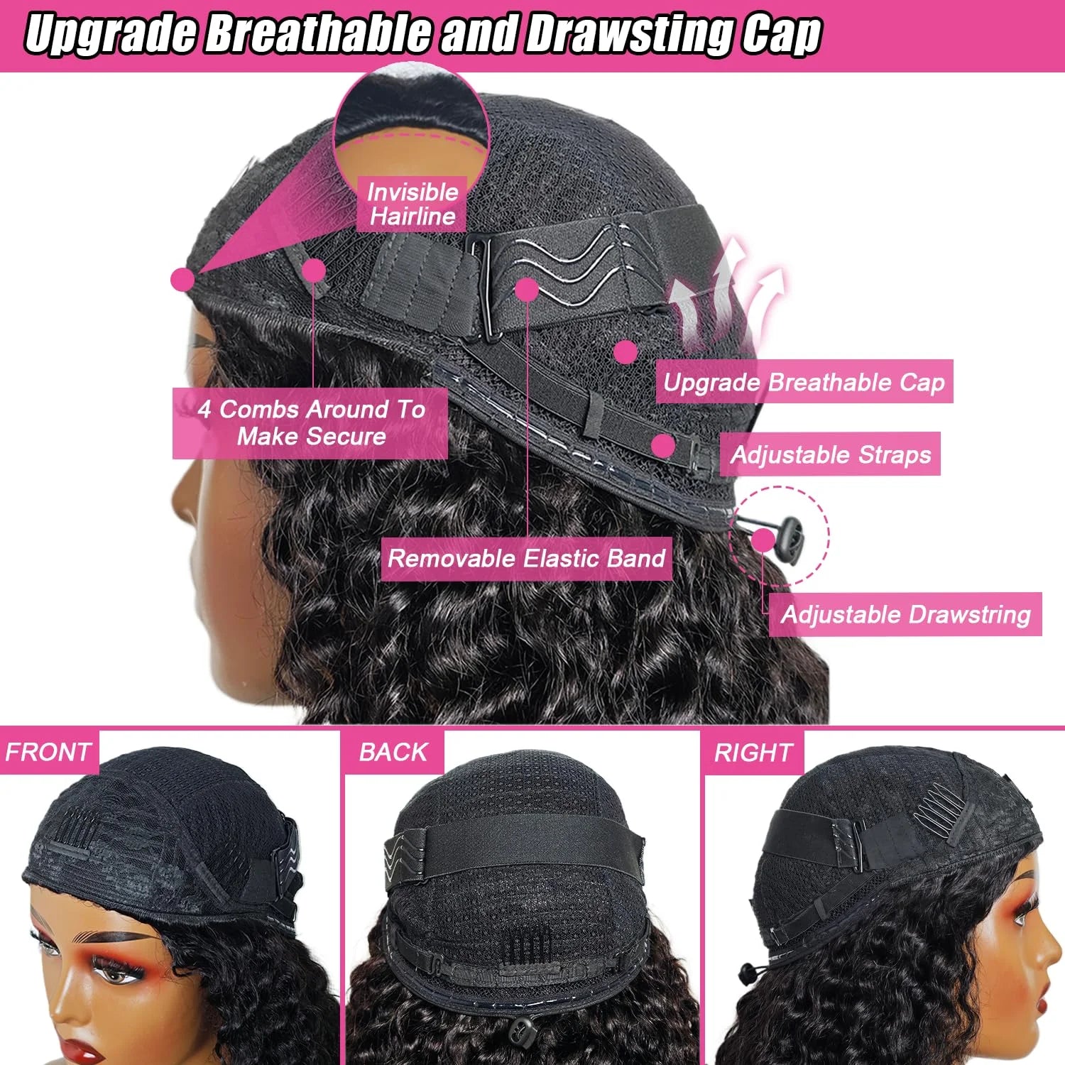 Drawstring Jerry Curly 3-in-1 Half Wig