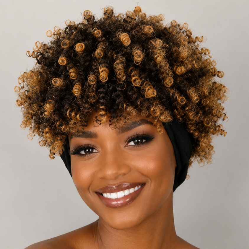 Afro Curly Headband Wig with Bangs