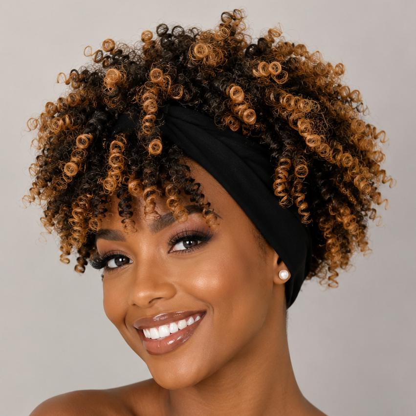 Afro Curly Headband Wig with Bangs
