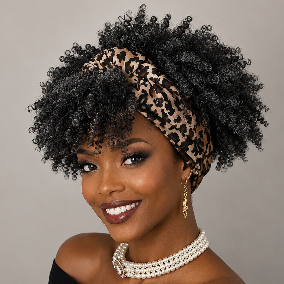 Short Afro Curly Headband Wig