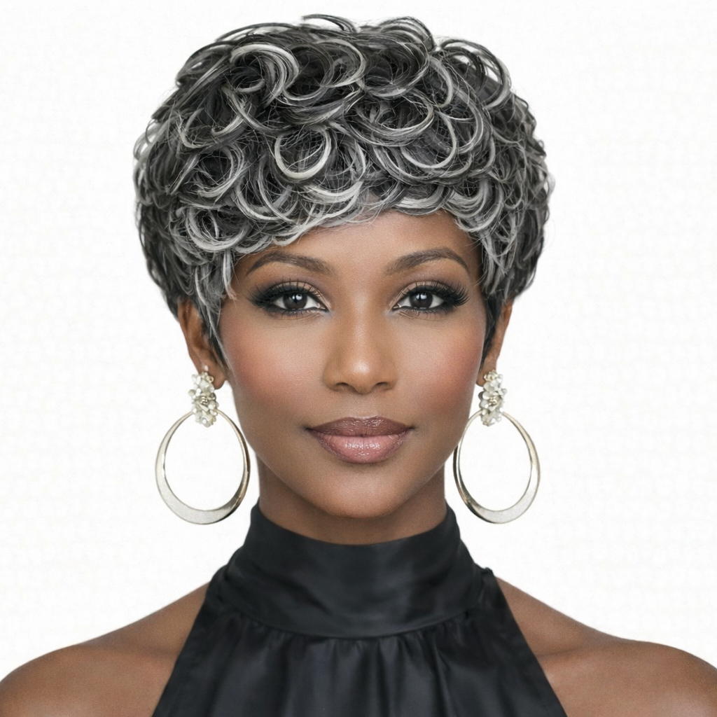 Salt & Pepper Curly Pixie Wig