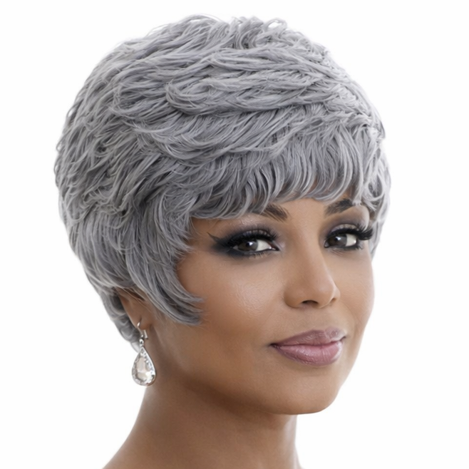 Grey Wavy Pixie Cut Wig