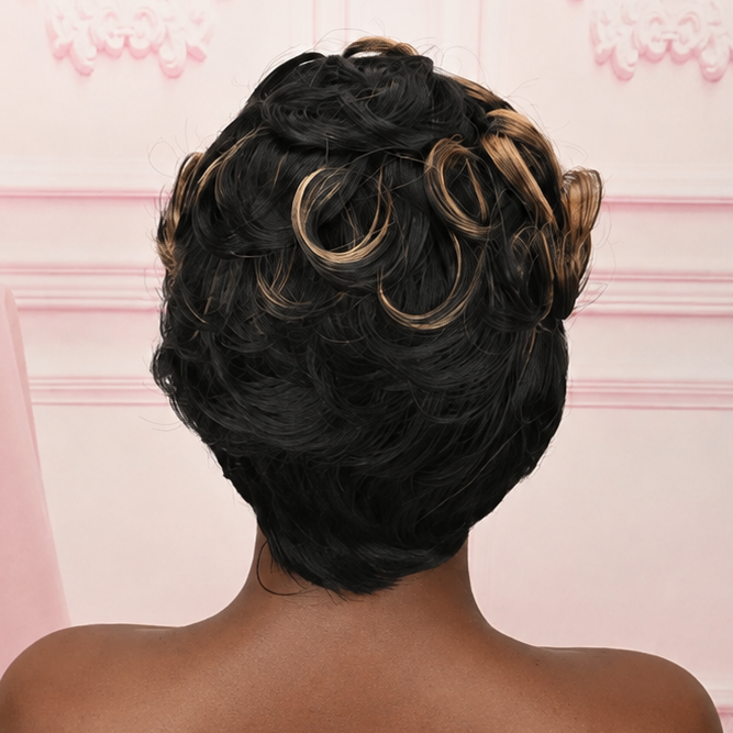 Black & Blonde Curly Pixie Wig