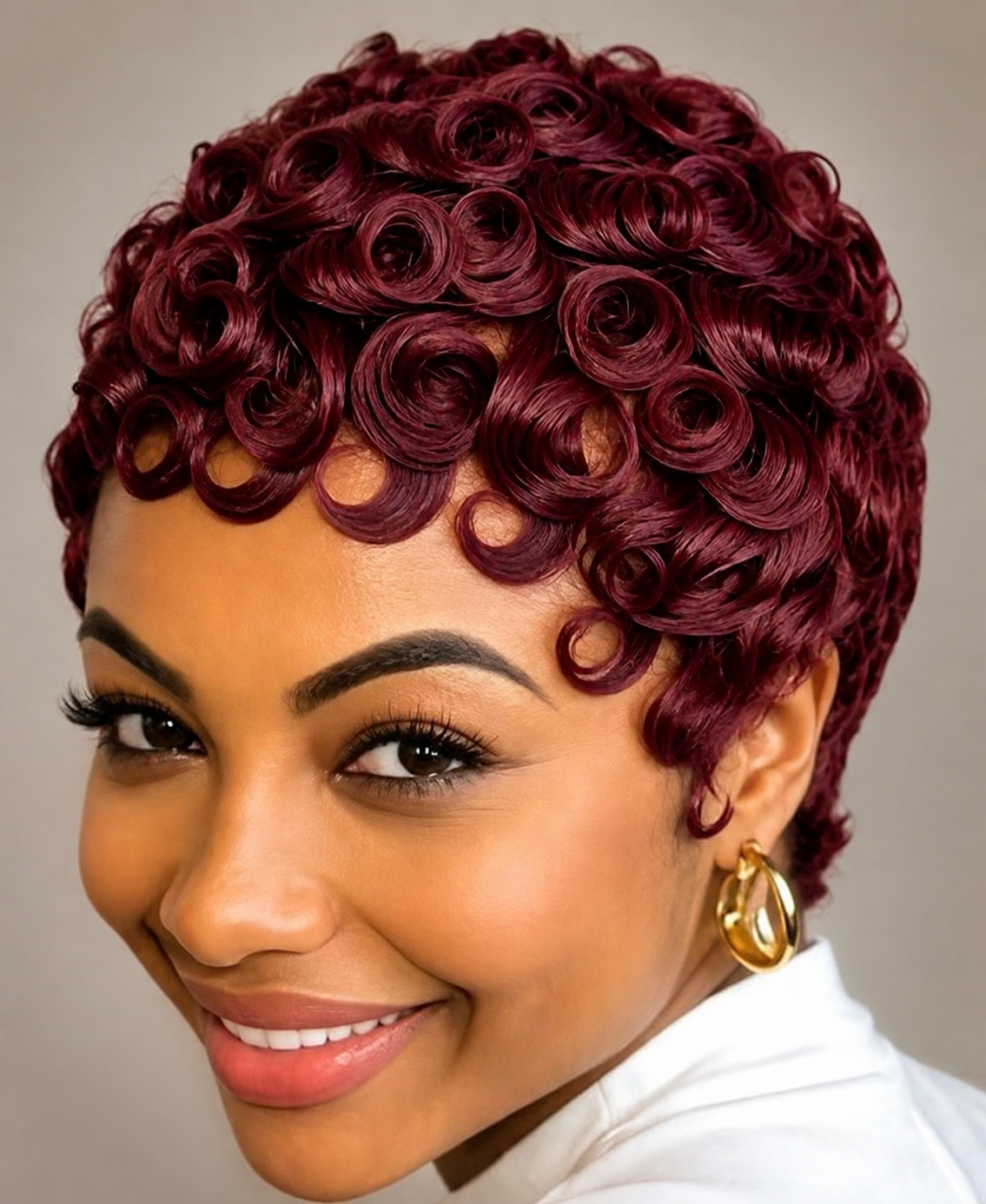 Burgundy Curly Pixie Wig