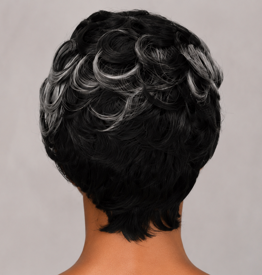 Black & Grey Curly Pixie Wig