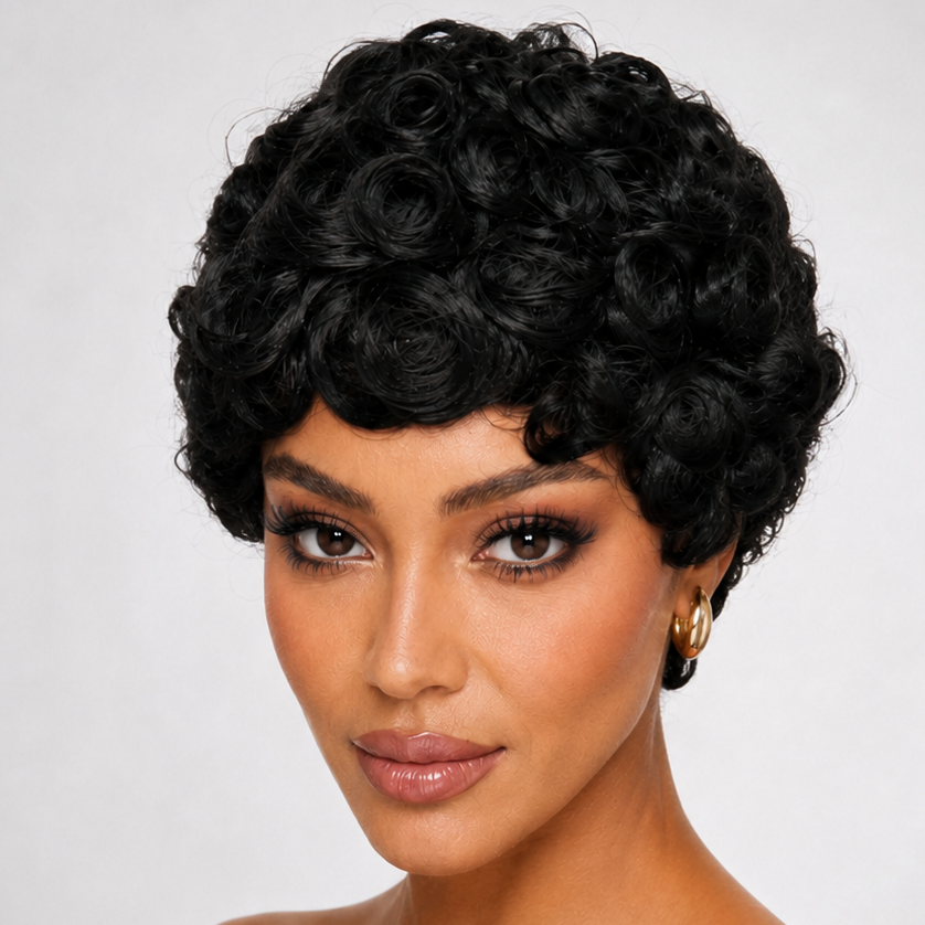 Peluca Pixie Negra con Ondas Marcadas